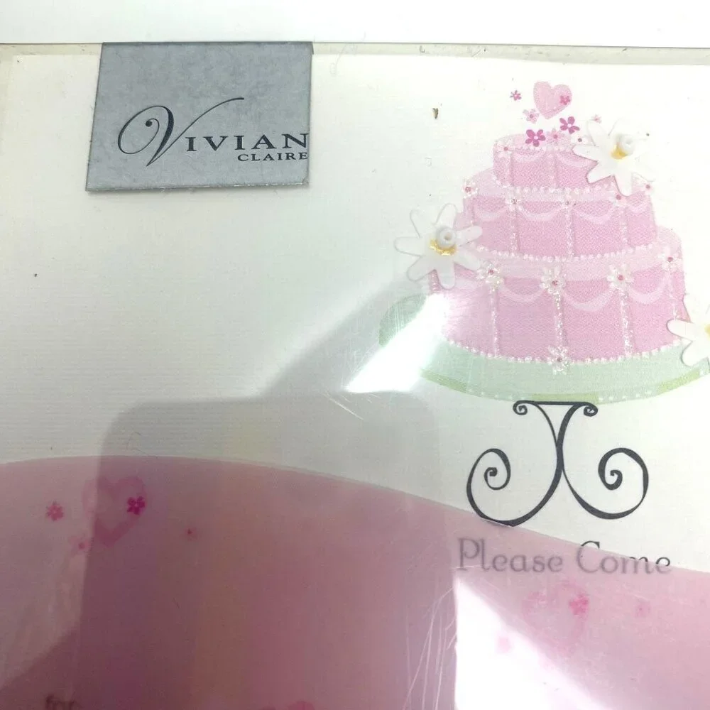 Vivian Claire 2 Pack Pink Birthday Cake Party Invitations Envelopes Vellum Inser